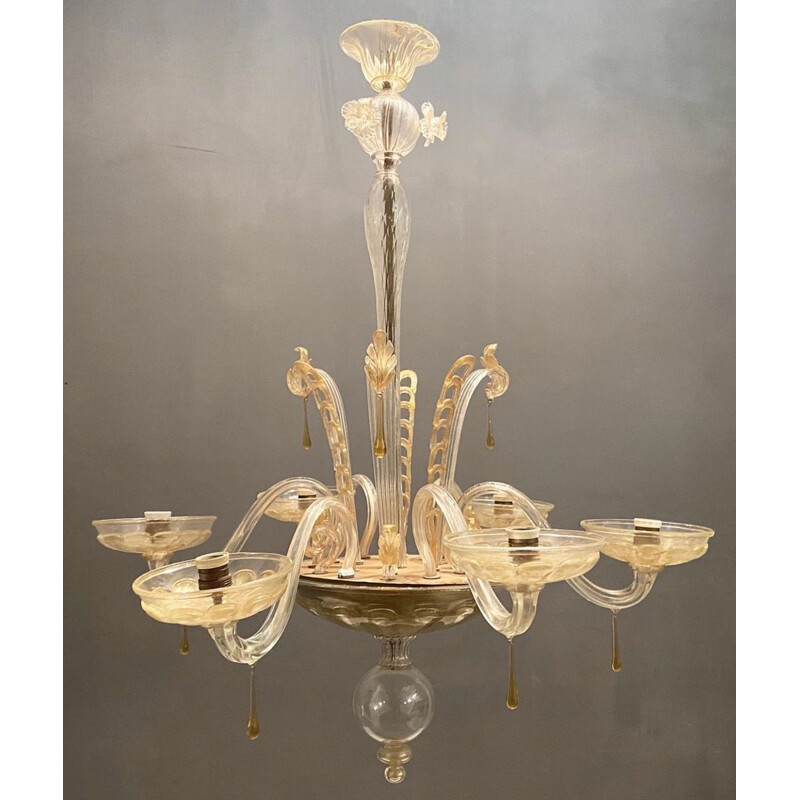 Large vintage Art Deco Venetian Murano Glass Chandelier