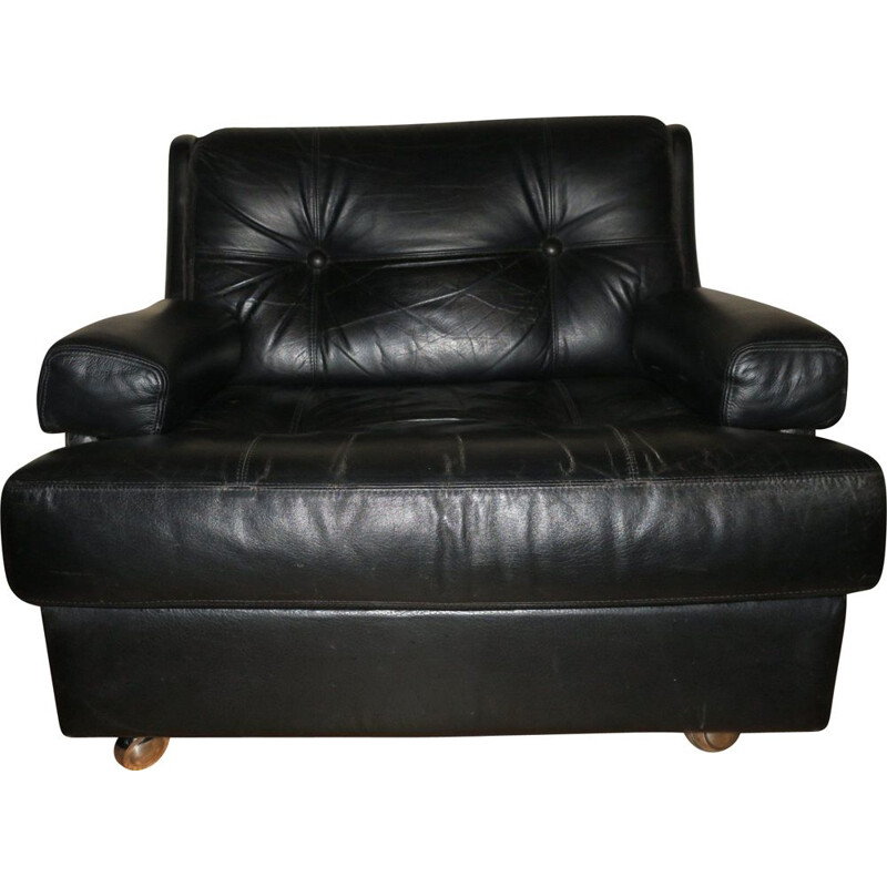 Vintage Black Leather Lounge Chair from Dux, Sweden 1960s