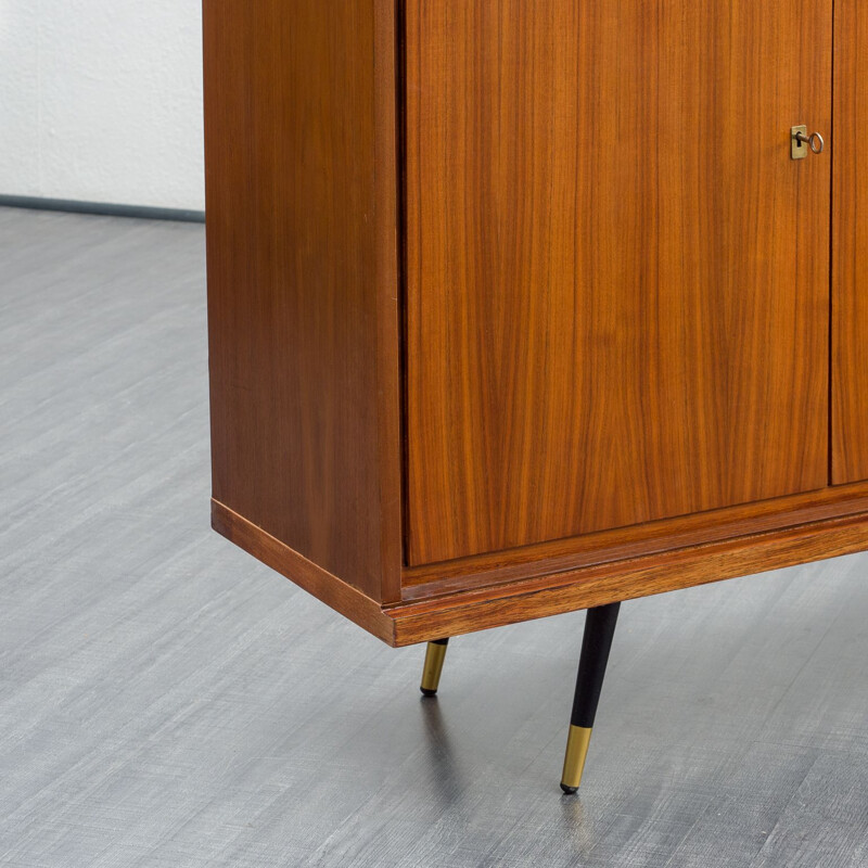 Vintage highboard with showcase compartment walnut, Italian 1950s