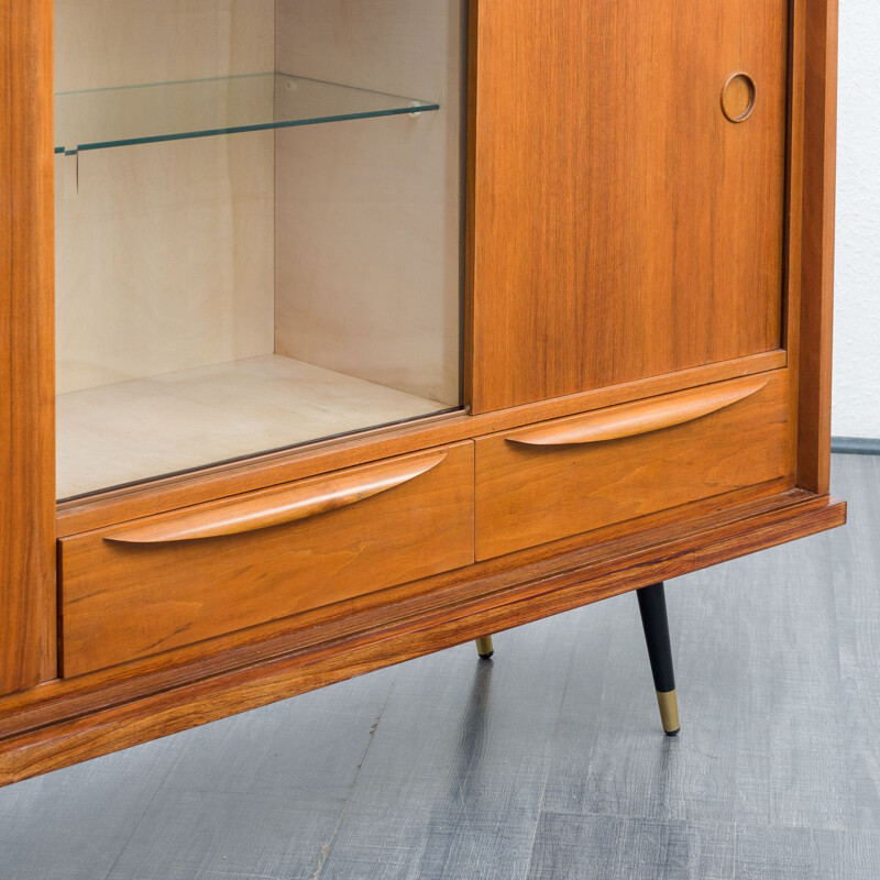 Vintage highboard with showcase compartment walnut, Italian 1950s