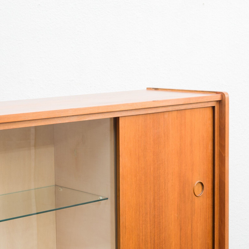 Vintage highboard with showcase compartment walnut, Italian 1950s