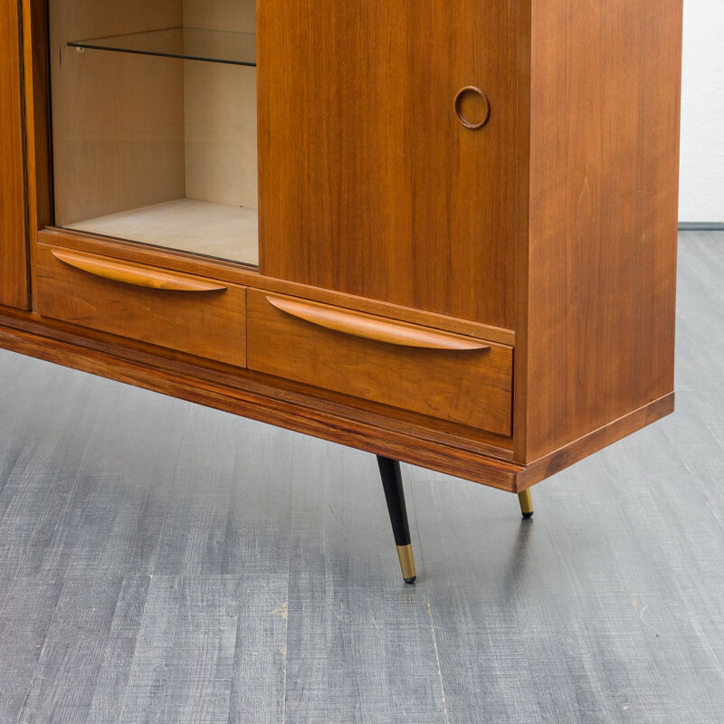 Vintage highboard with showcase compartment walnut, Italian 1950s