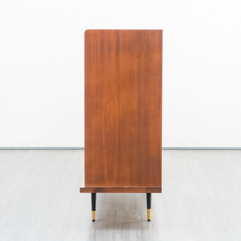 Vintage highboard with showcase compartment walnut, Italian 1950s