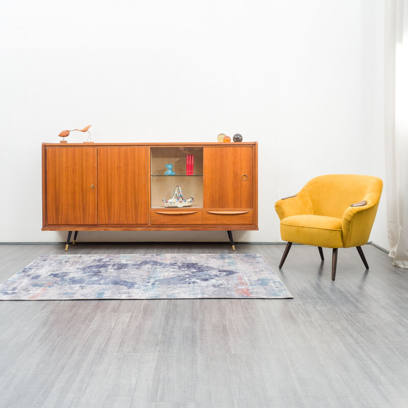 Vintage highboard with showcase compartment walnut, Italian 1950s