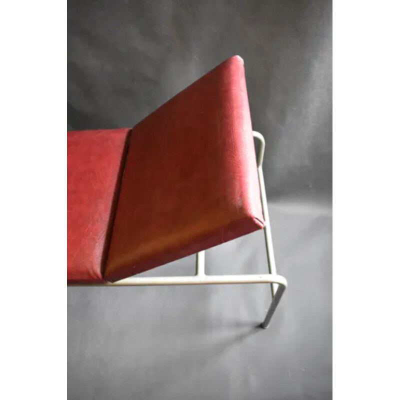 Cama industrial vintage de cuero rojo 1950