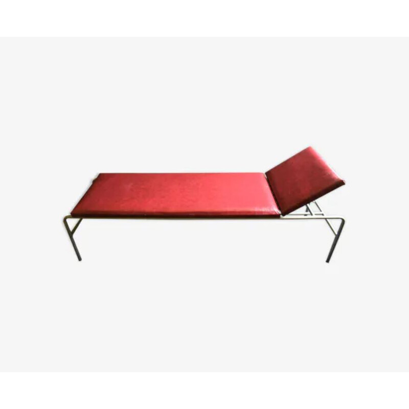 Vintage Industrial day bed in red leather 1950s
