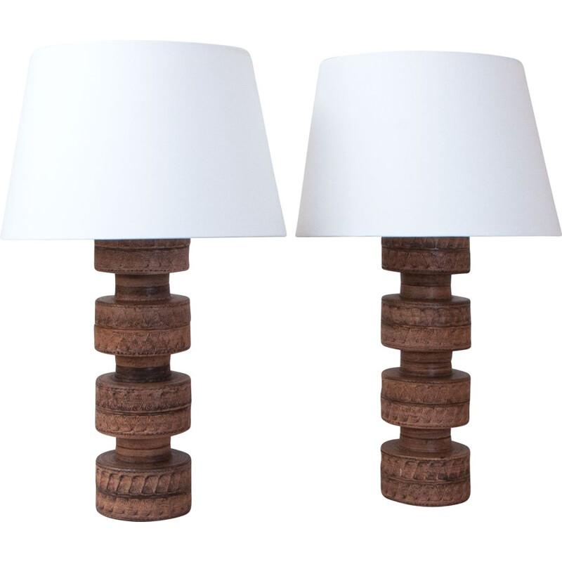 Pair of vintage ceramics table lamps, Denmark 1970s