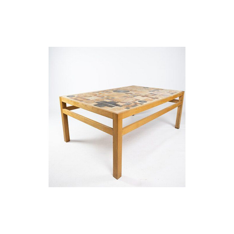 Vintage coffee table in oak and with different tiles by Tue Poulsen 1970