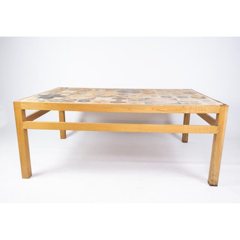 Vintage coffee table in oak and with different tiles by Tue Poulsen 1970