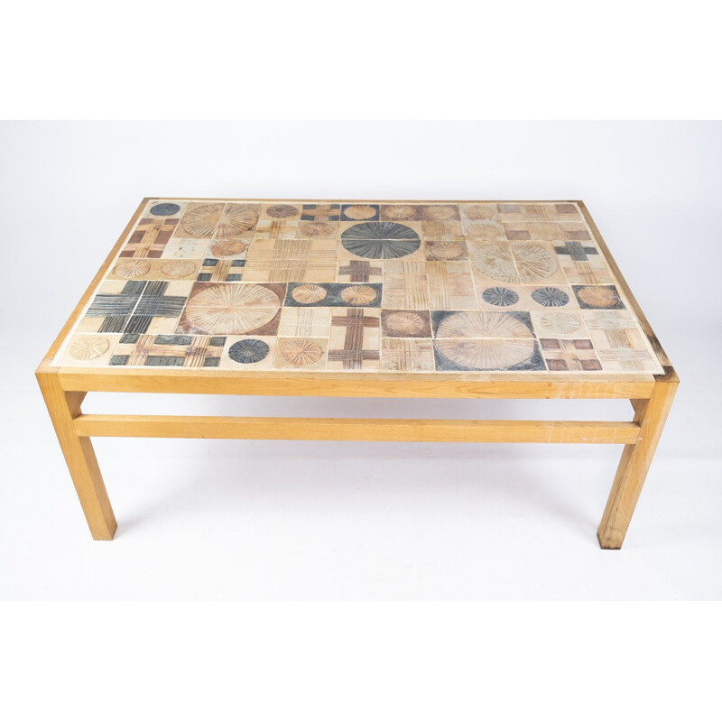 Vintage coffee table in oak and with different tiles by Tue Poulsen 1970