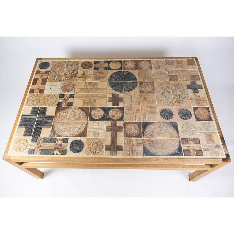 Vintage coffee table in oak and with different tiles by Tue Poulsen 1970