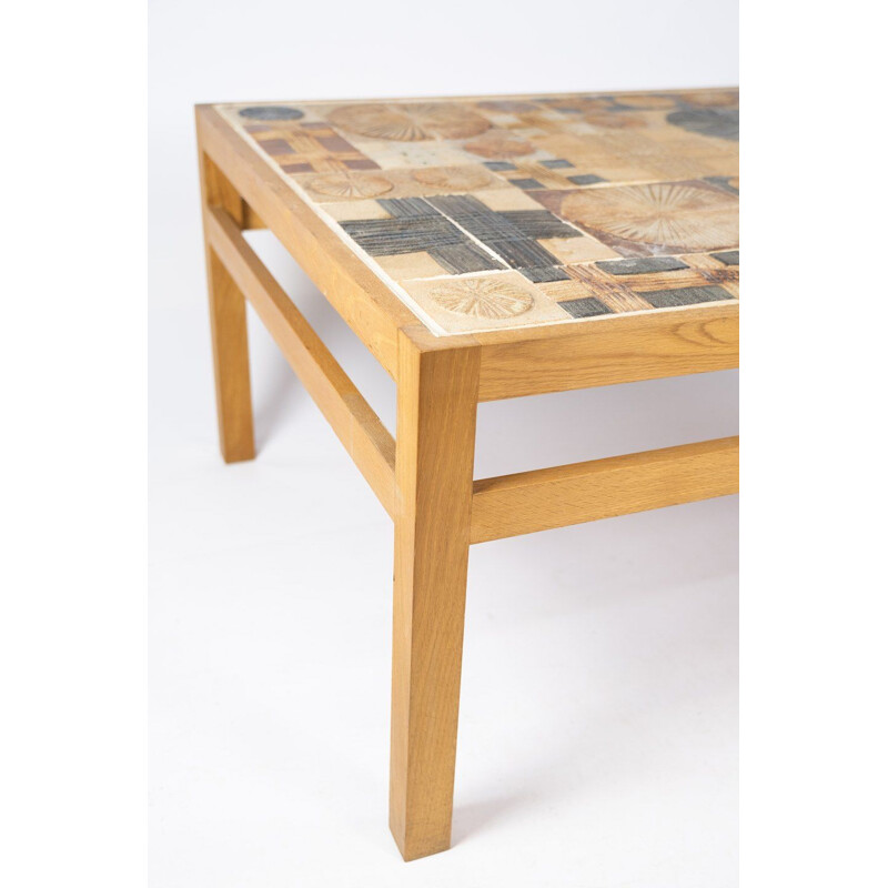 Vintage coffee table in oak and with different tiles by Tue Poulsen 1970