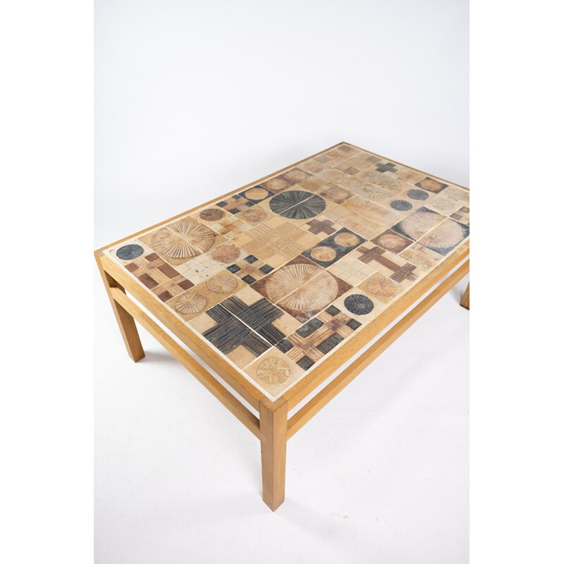 Vintage coffee table in oak and with different tiles by Tue Poulsen 1970