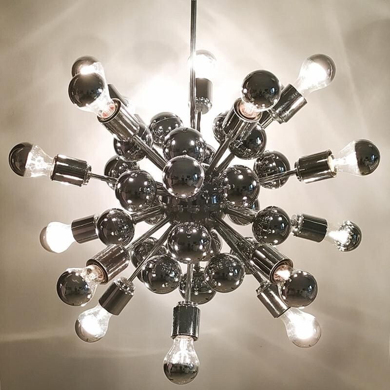 Vintage Sputnik chrome chandelier by Goffredo Reggiani, Italy 1970