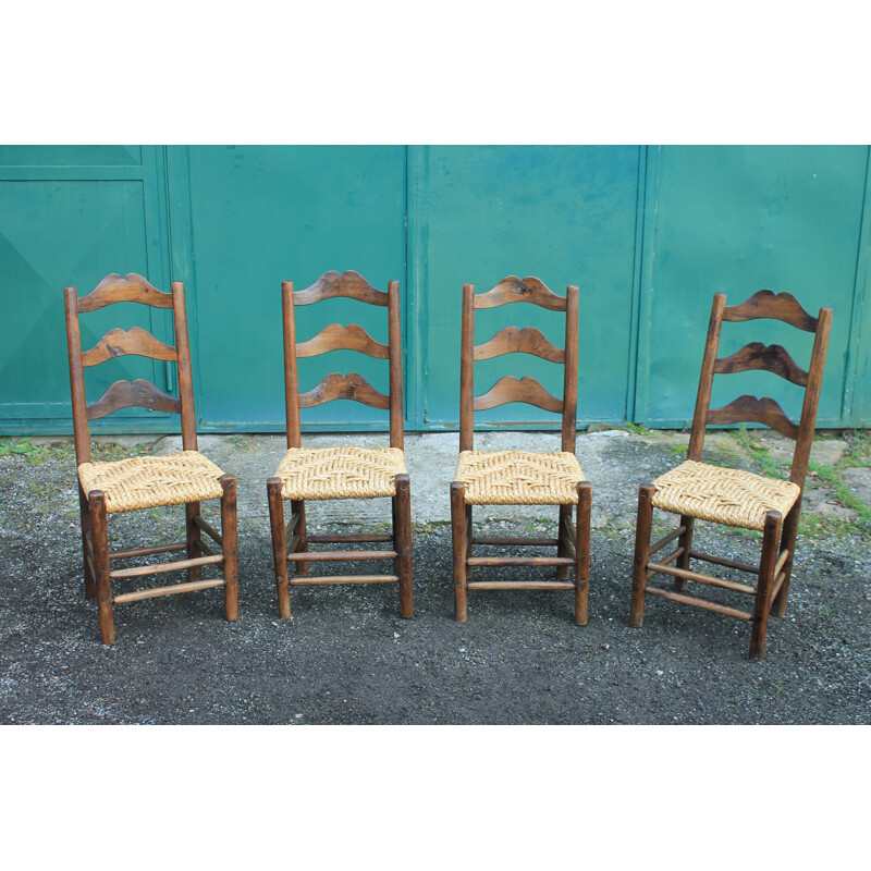 Lot de 4 chaises vintage brutalistes 1960