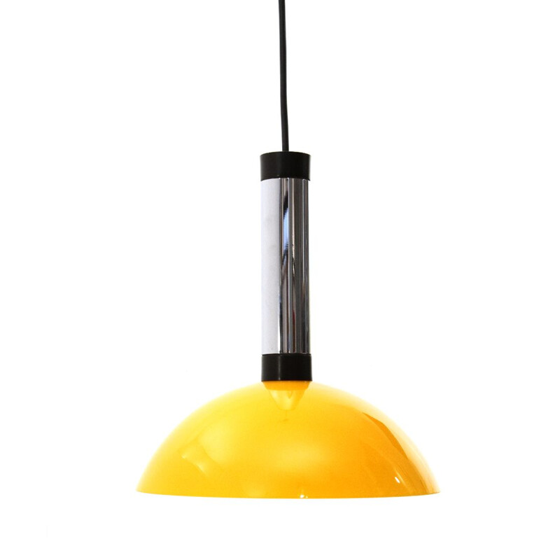 Hanglamp van geel glas en verchroomd metaal, Italië 1960