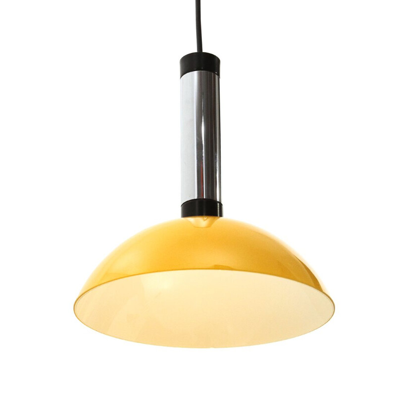 Yellow glass and chromed metal pendant lamp, Italy 1960