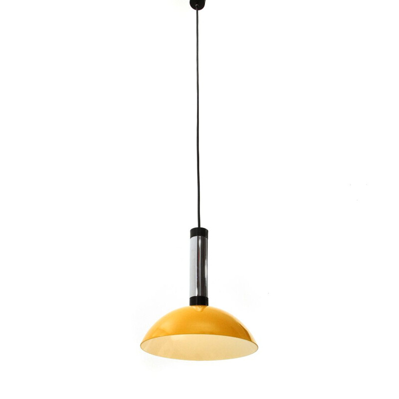 Yellow glass and chromed metal pendant lamp, Italy 1960