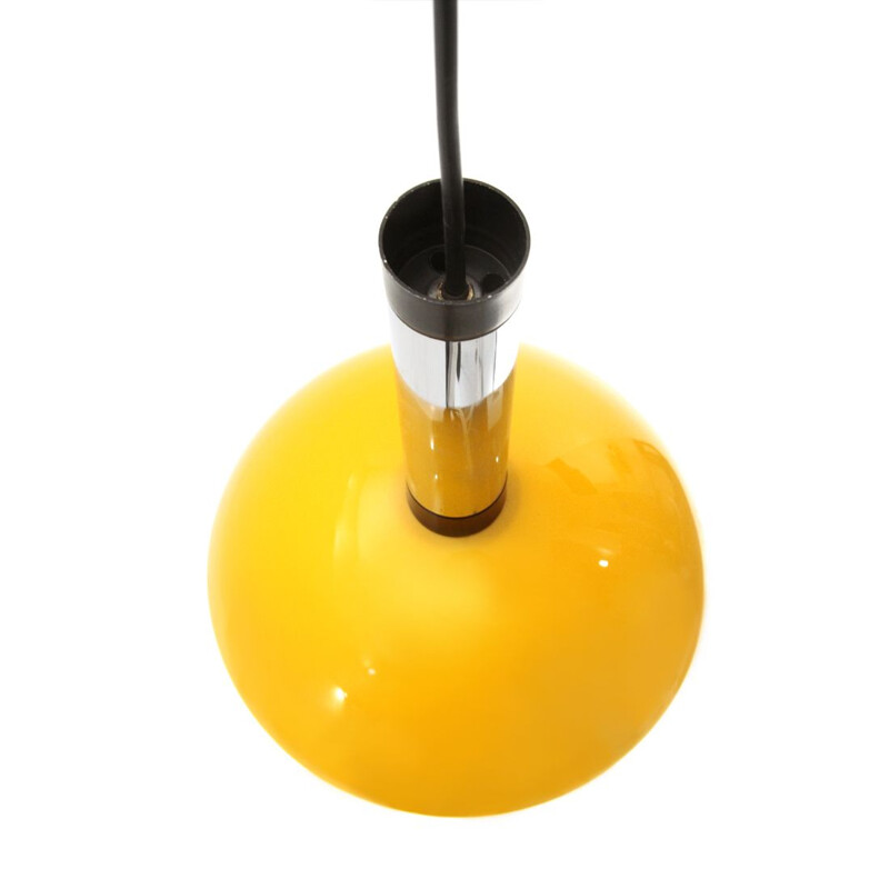 Yellow glass and chromed metal pendant lamp, Italy 1960