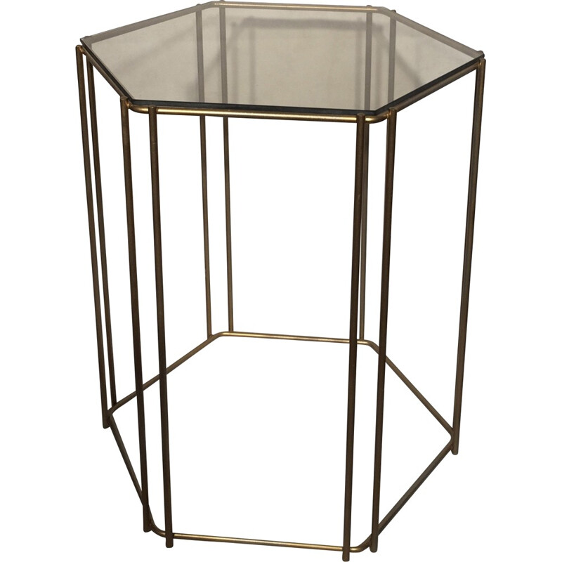 Side table in brass and smoked glass, Max SAUZE - 1970s