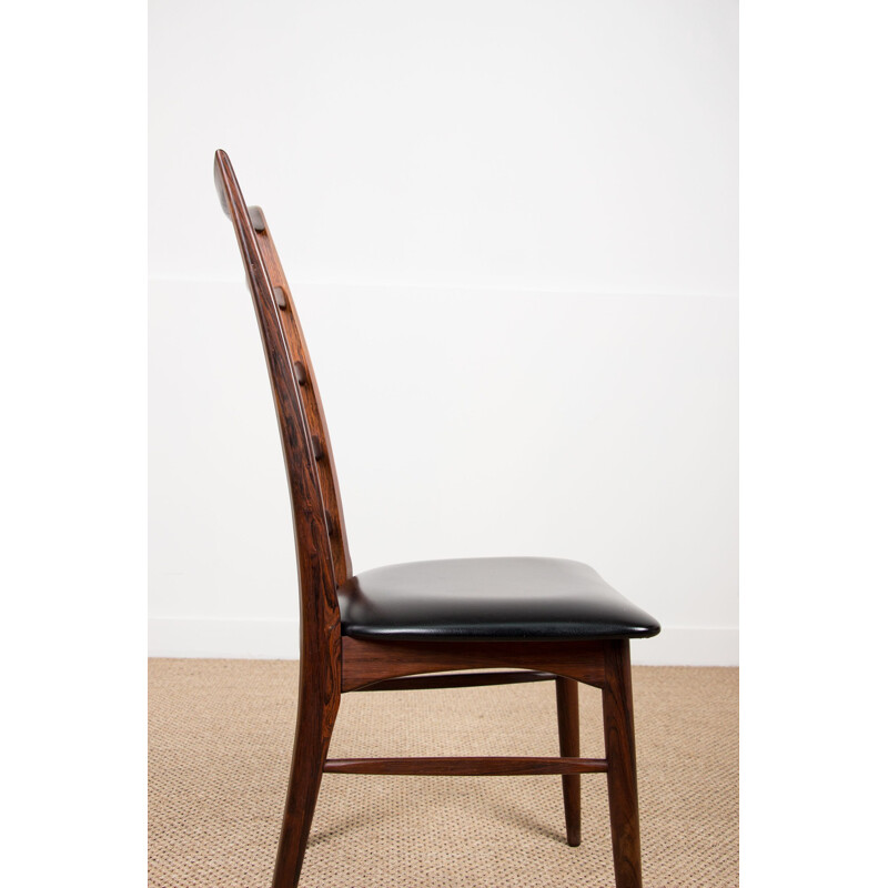 Lot de 8 chaises vintage en palissandre de Rio et skai noir de Niels Koefoed, Danemark 1960