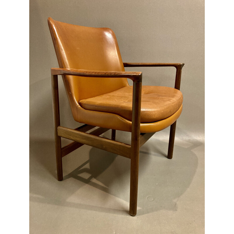 Vintage leather armchair by Kofod Larsen, Scandinavian 1950s