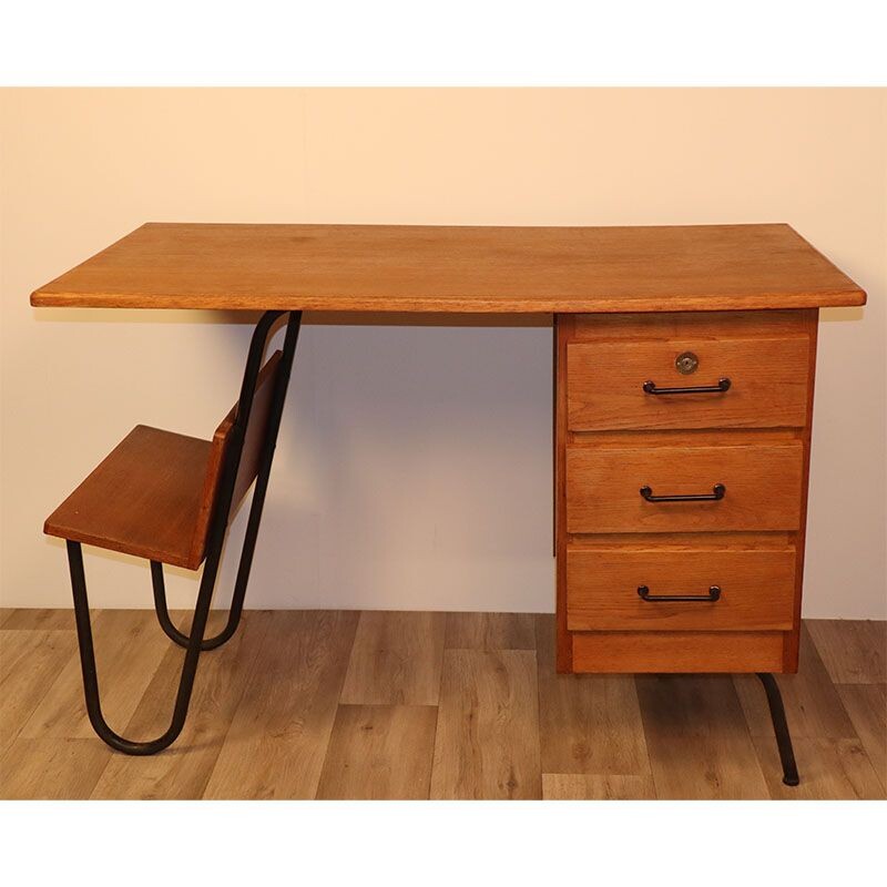 Vintage wooden and metal desk Spirol 1950