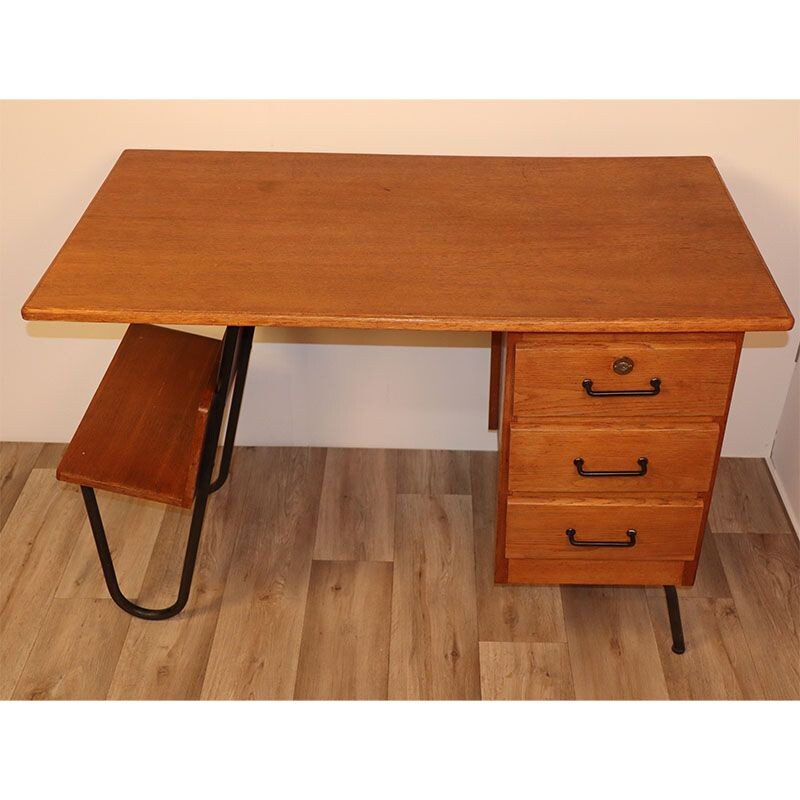 Vintage wooden and metal desk Spirol 1950