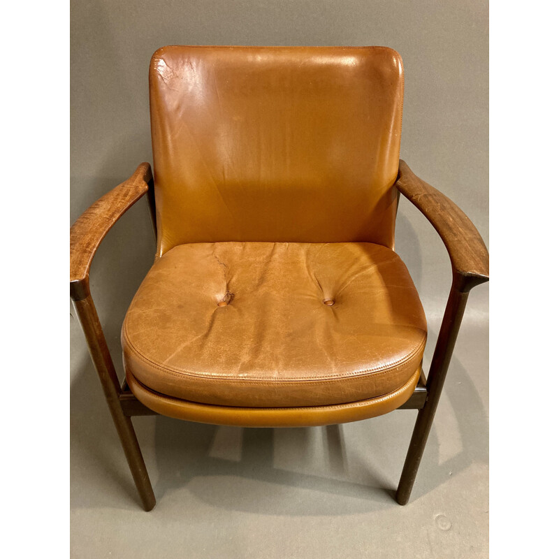 Vintage leather armchair by Kofod Larsen, Scandinavian 1950s