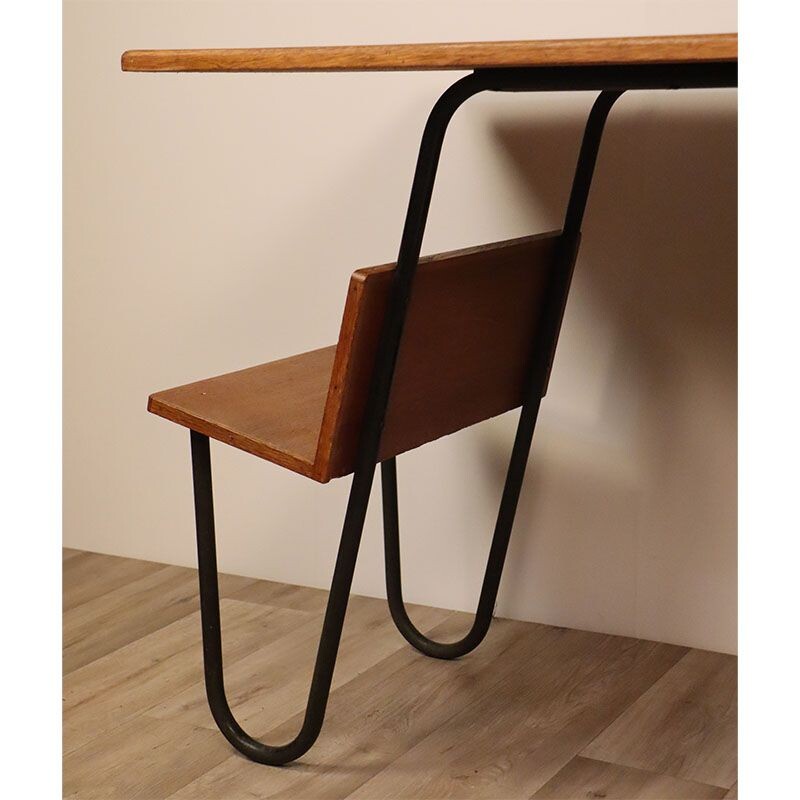 Vintage wooden and metal desk Spirol 1950