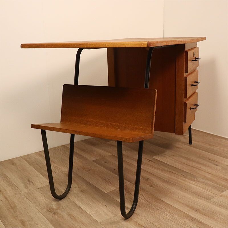 Vintage wooden and metal desk Spirol 1950