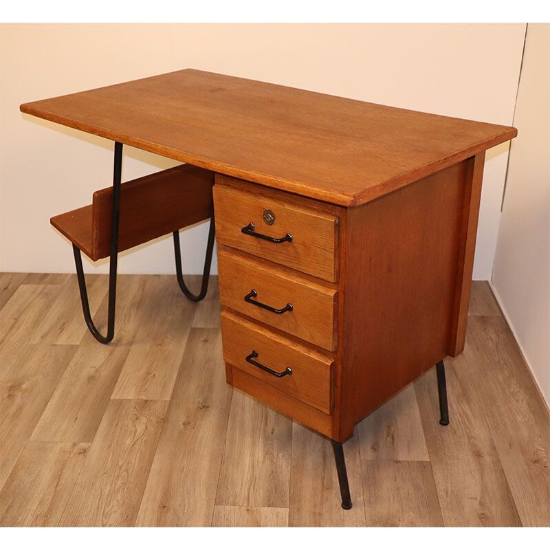 Vintage wooden and metal desk Spirol 1950