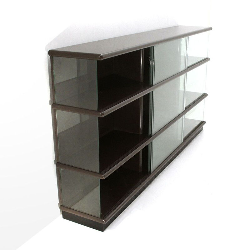 Vintage bookcase in lacquered wood and glass by Eugenio Gerli for Tecno 1970