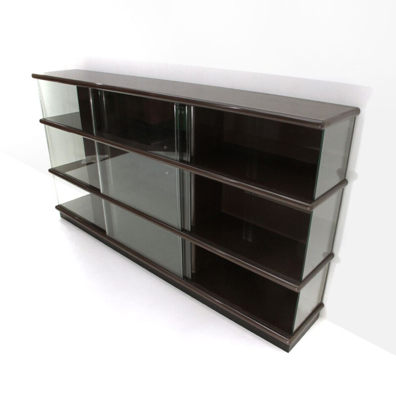 Vintage bookcase in lacquered wood and glass by Eugenio Gerli for Tecno 1970