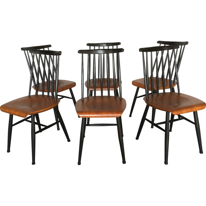 Set of 6 "Fanett" chairs in teck, Ilmari TAPIOVAARA - 1960s