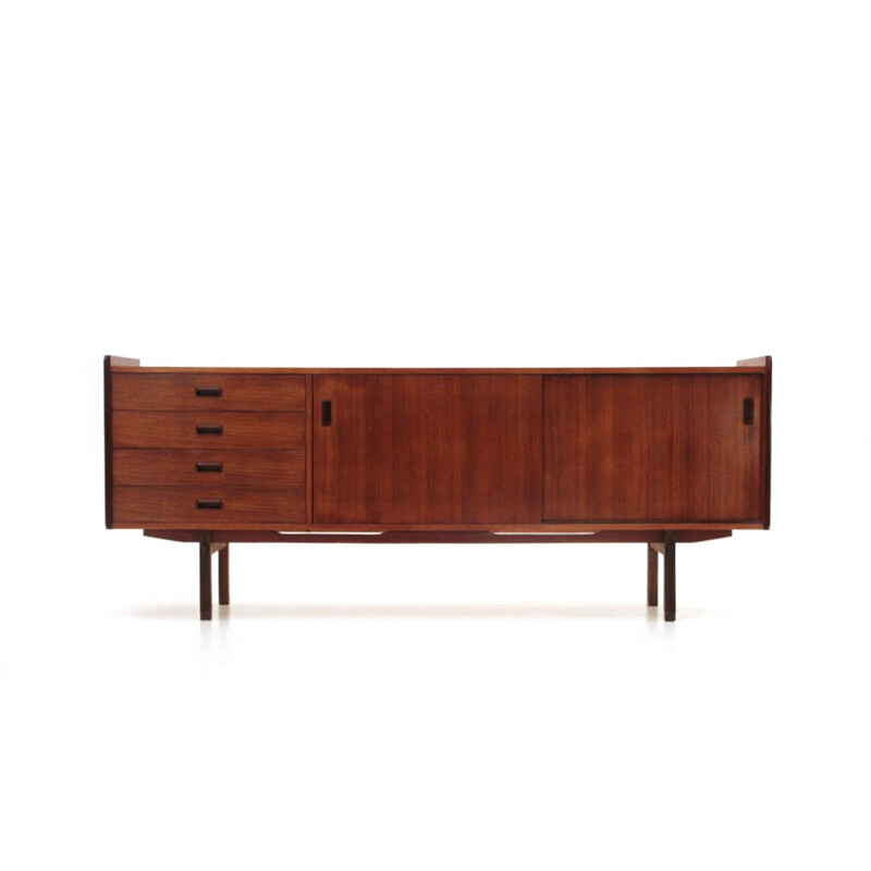 Vintage teak sideboard with drawers and compartment with sliding doors 1960