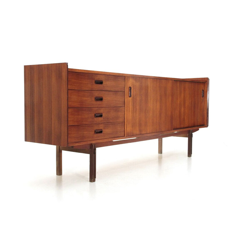 Vintage teak sideboard with drawers and compartment with sliding doors 1960
