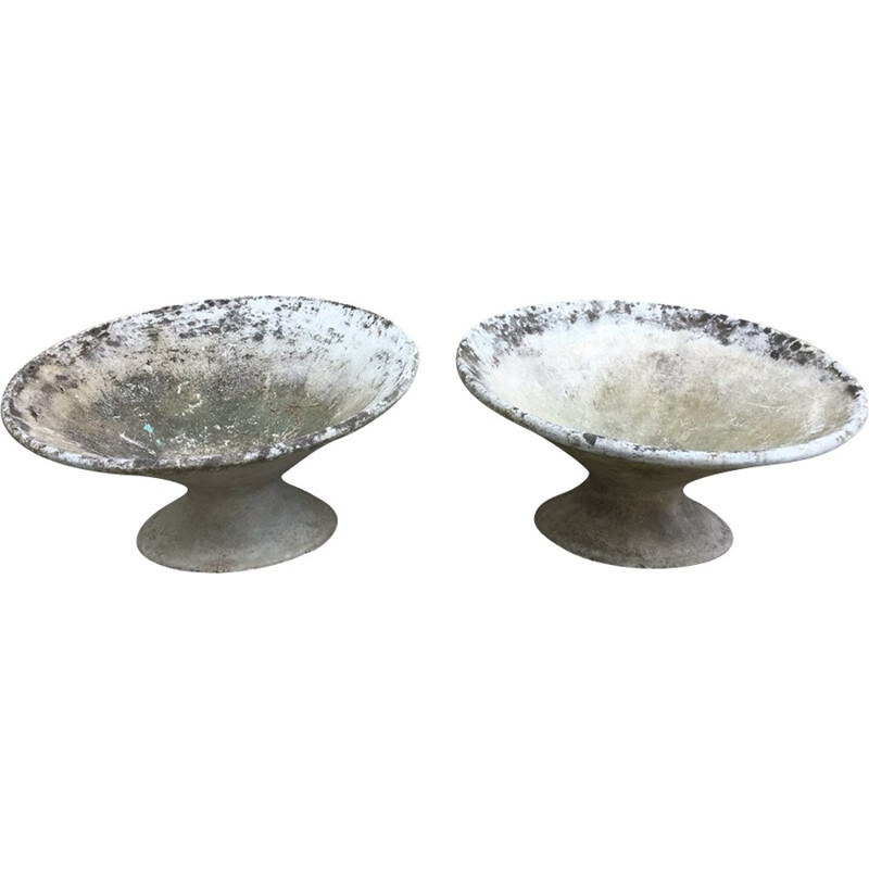 Pair of Eternit "diabolo" garden planters in concrete, Willy GUHL & Anton BEE - 1950s