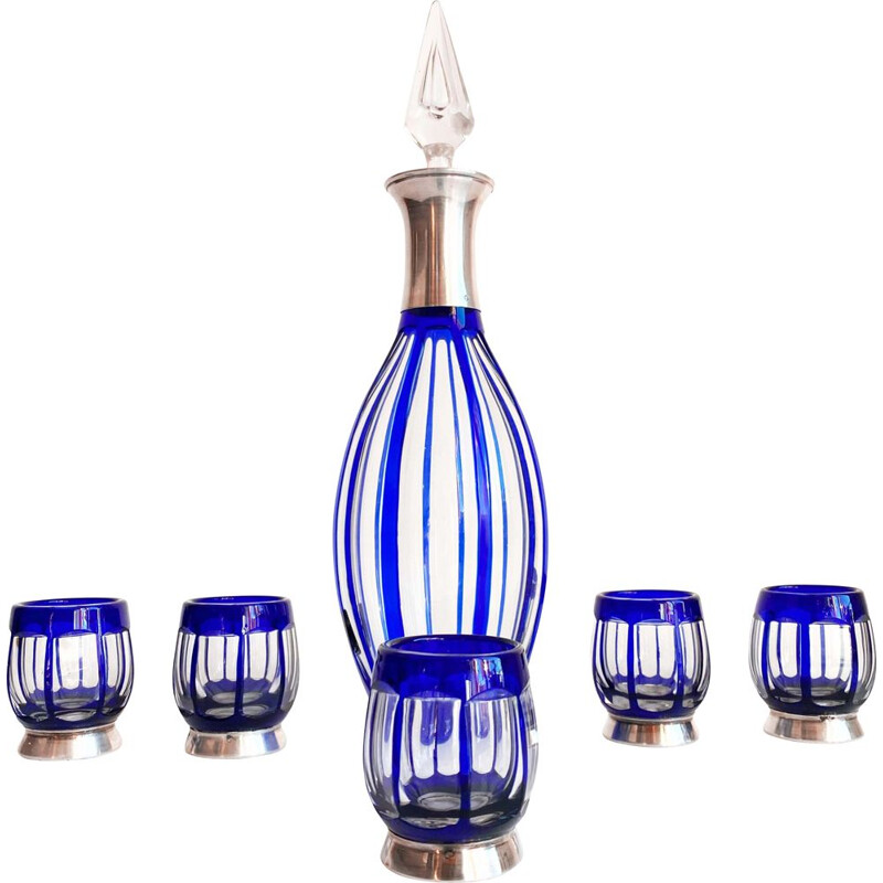 Vintage Saint-Louis crystal and sterling silver liqueur set, France 1950s