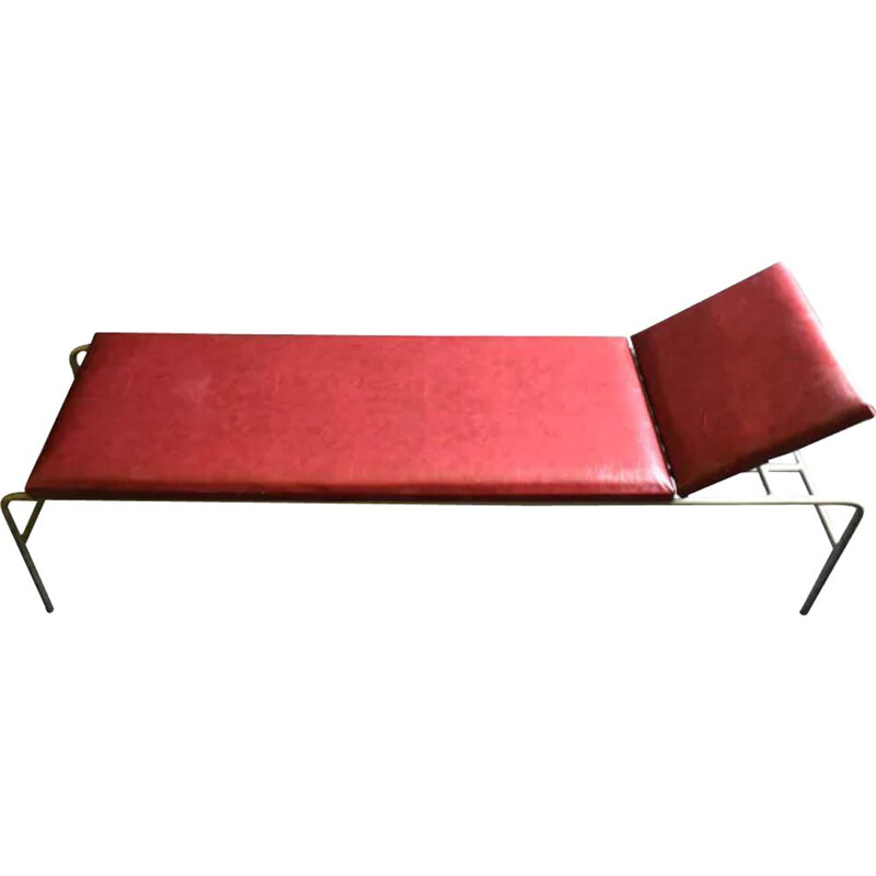 Vintage Industrial day bed in red leather 1950s