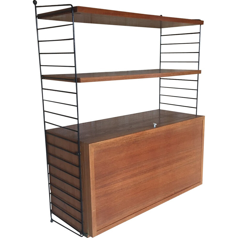 String teak unit with bar element, Nils STRINNING - 1950s