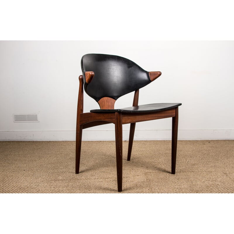 Vintage teak and skai office chair by Arne Vodder for Vamo Sonderborg, Denmark 1960