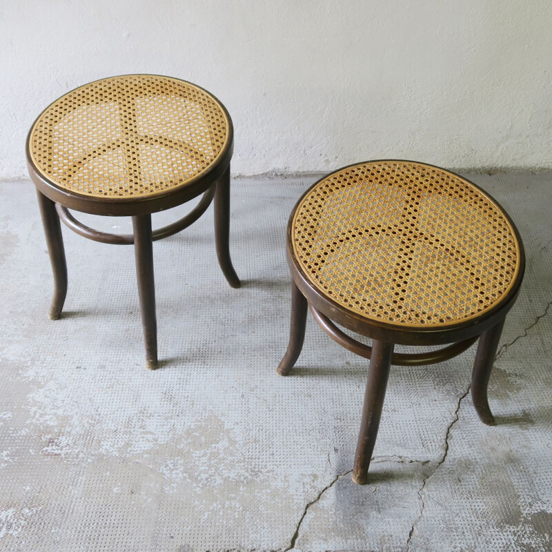 Pair of caned vintage stools