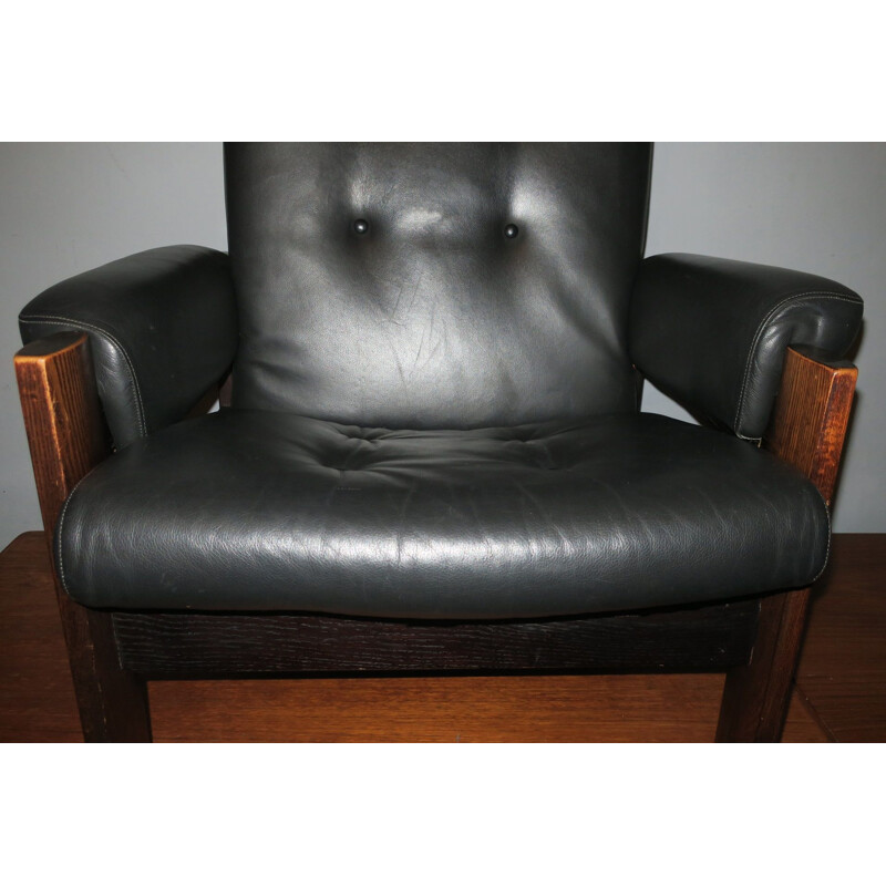 Vintage black leather lounge armchair, Danish 1960