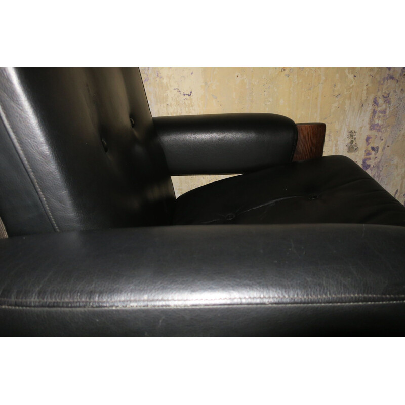 Vintage black leather lounge armchair, Danish 1960