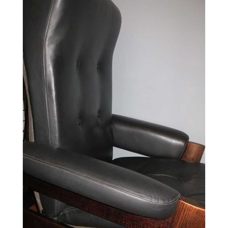 Vintage black leather lounge armchair, Danish 1960