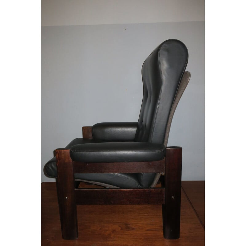 Vintage black leather lounge armchair, Danish 1960