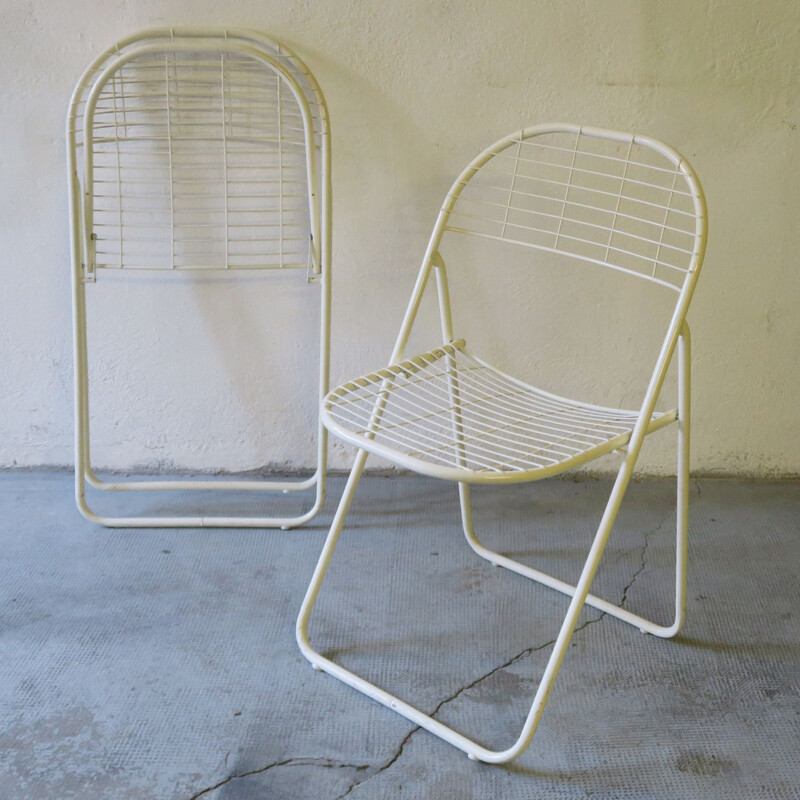 Paire de chaises vintage pliantes en métal blanc 1980