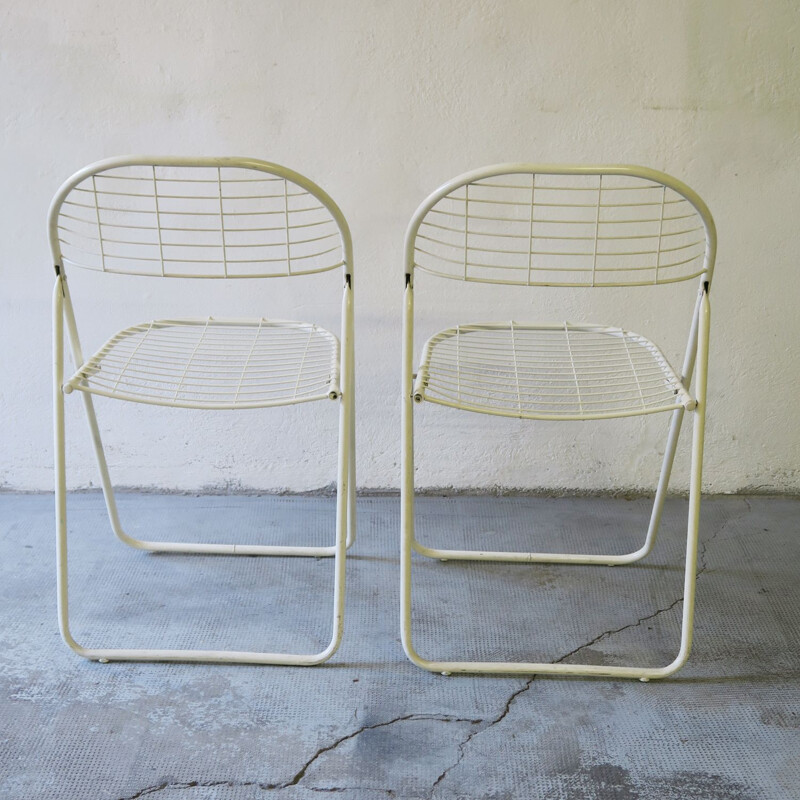 Pair of vintage white metal folding chairs 1980