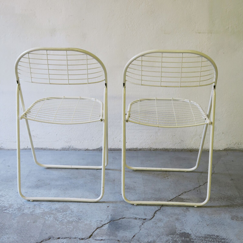 Paire de chaises vintage pliantes en métal blanc 1980